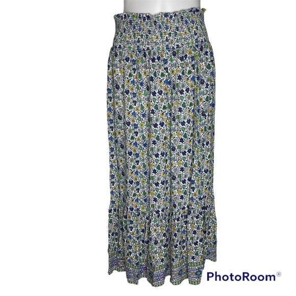 Ava Christine Maxi Skirt Med Blue Purple Green Floral Smocked Viscose Dress? NWT - Picture 1 of 8